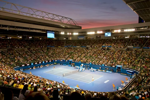 Rod Laver Arena at dusk, Australian Open 2013; archive venue photography