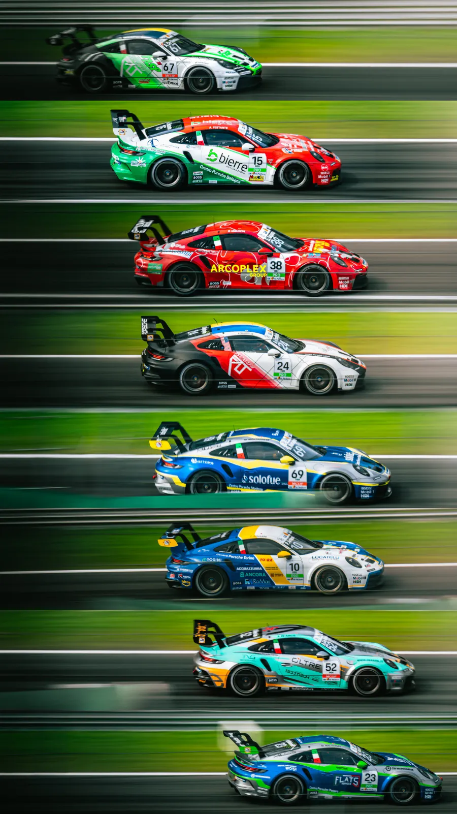 Porsche Carrera Cup cars at Monza; venue photograph, not a Formula 1 race